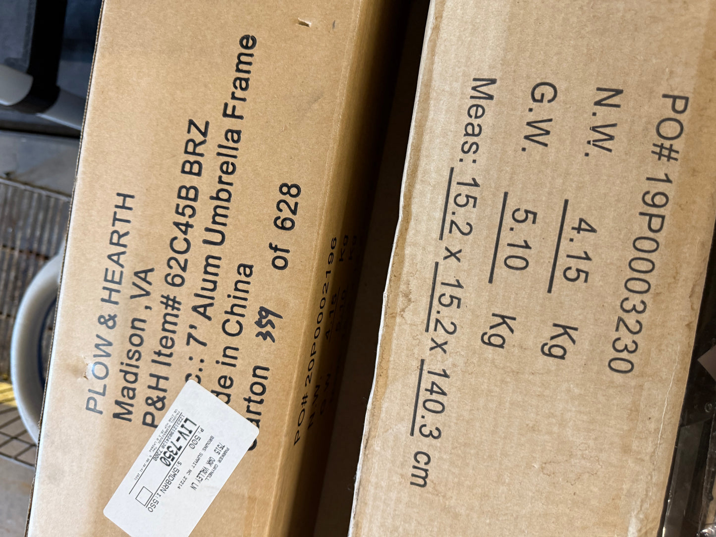 Pair of 2, 7’ Plow & Hearth Umbrella Frames