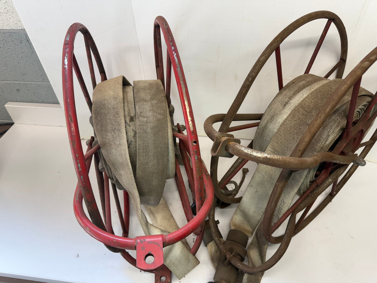 Two Vintage Fire Hose Storage Reels