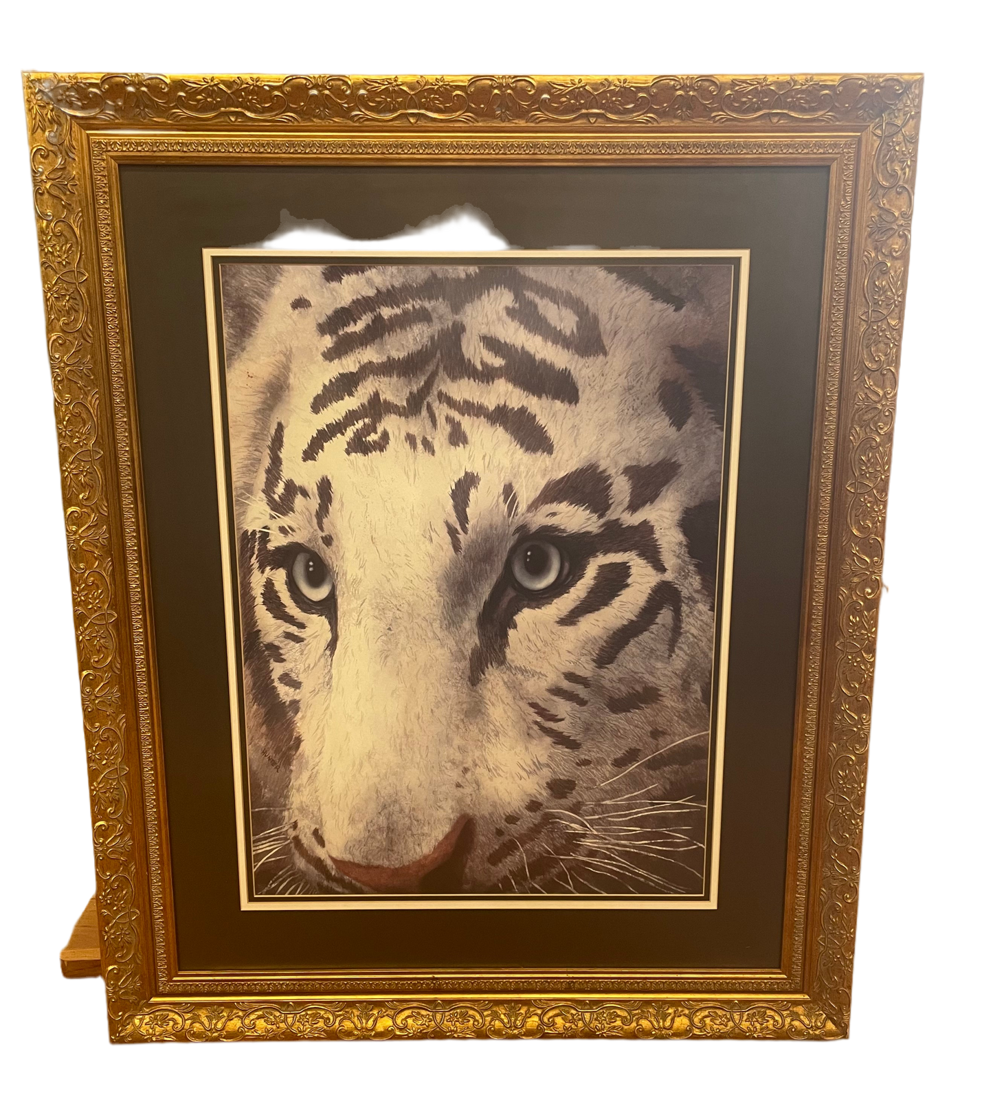 Large Fancy Gold Framed White Tiger Face