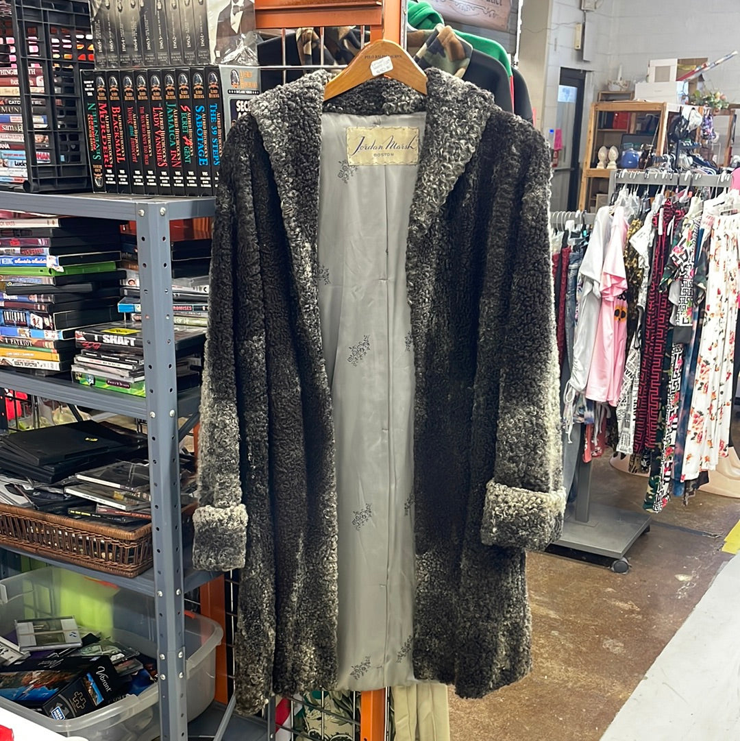 Coat, V11, Vintage Curly Lambs Wool Fur Jacket, Coat Women’s 12 14, Gray, 1970s Retro Glamour