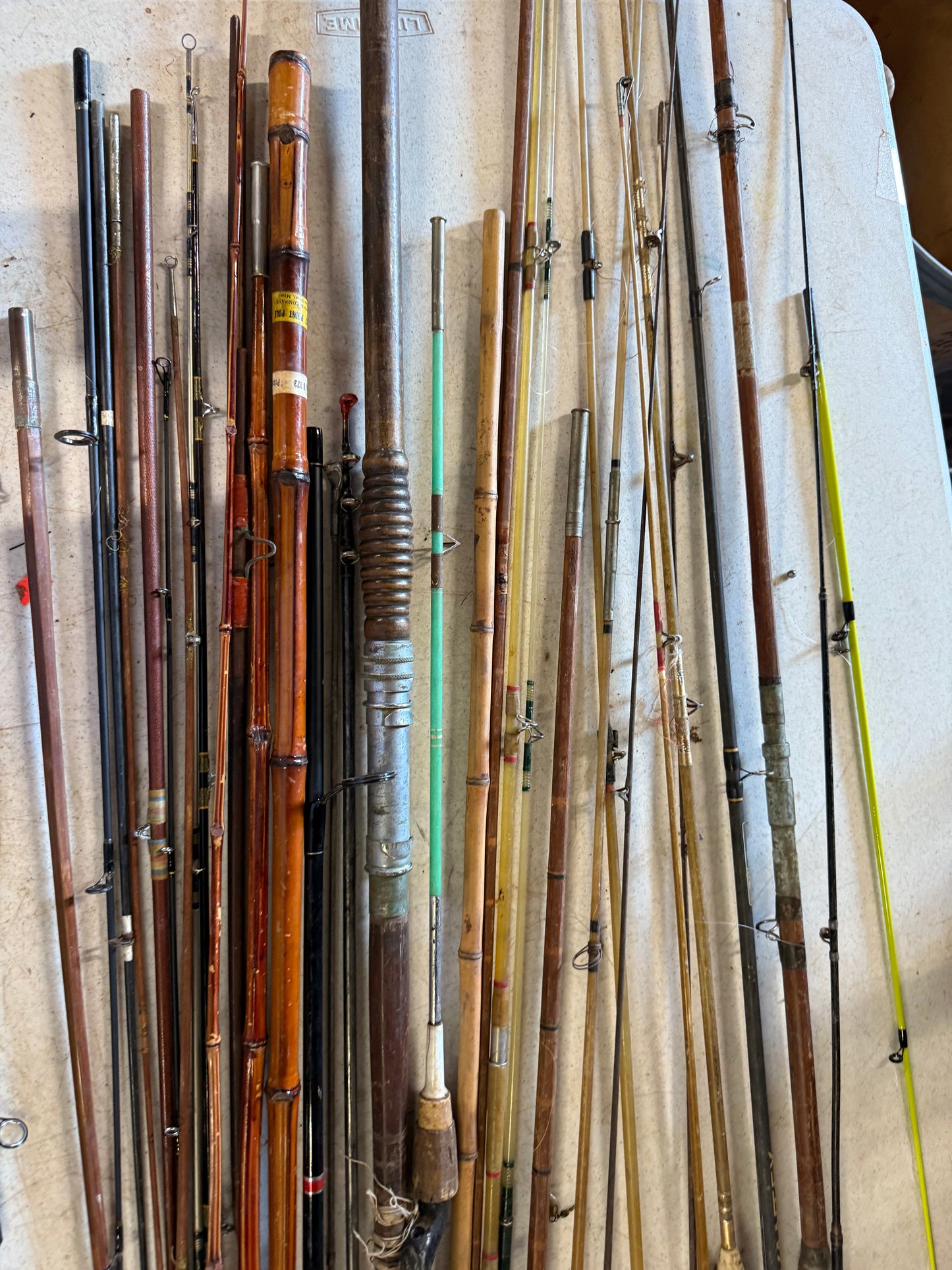 Vintage Lot of Fishing Poles & Reels Bamboo etc