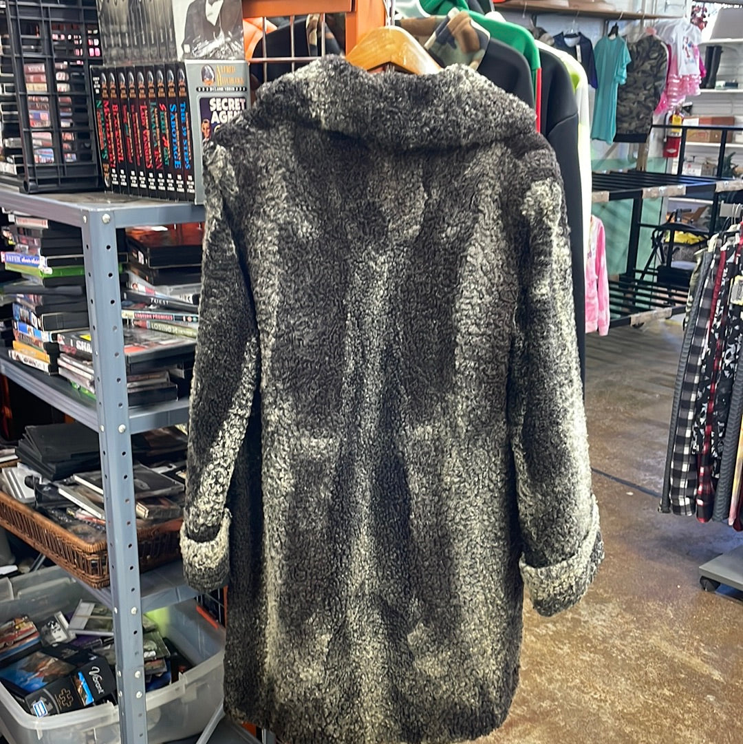 Coat, V11, Vintage Curly Lambs Wool Fur Jacket, Coat Women’s 12 14, Gray, 1970s Retro Glamour