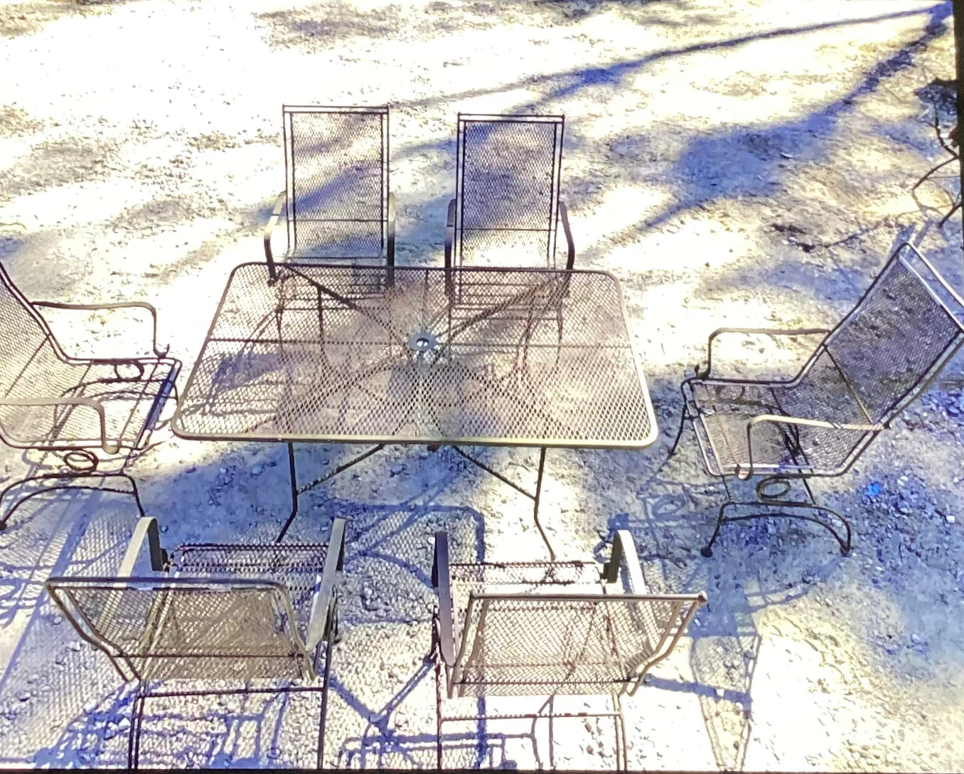 Wrought Iron Table and Six Chairs, RR