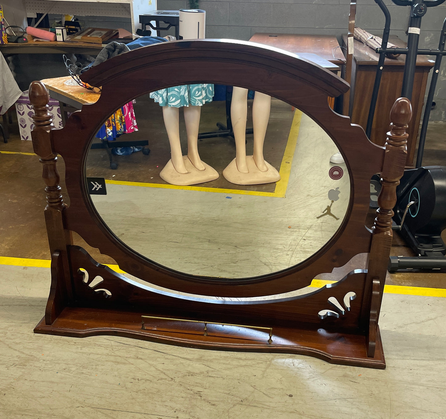 Large Oak Oval Over Mantle Or Dresser Mirror