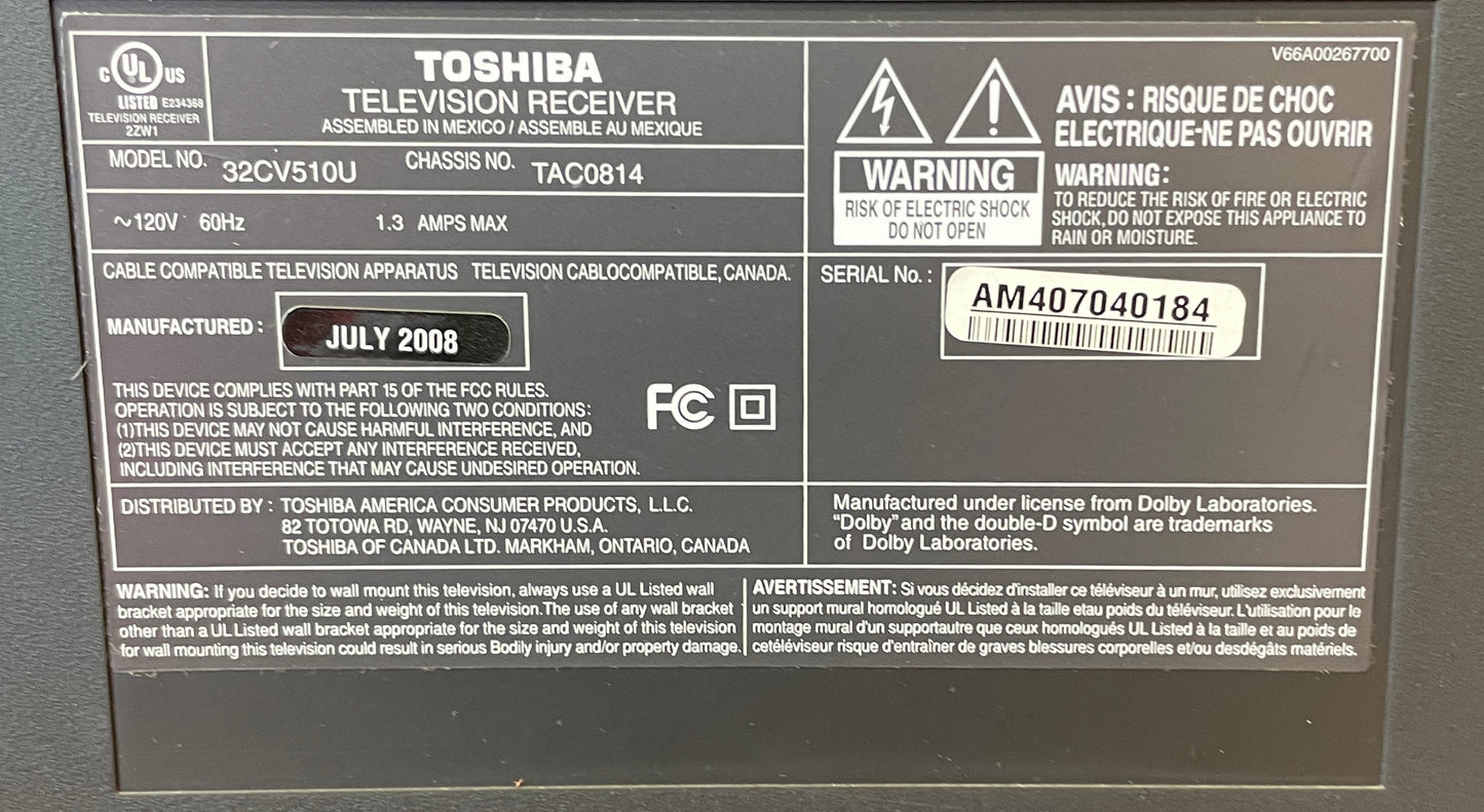 Toshiba 32" REGZA LCD HDTV
32" 32CV510U