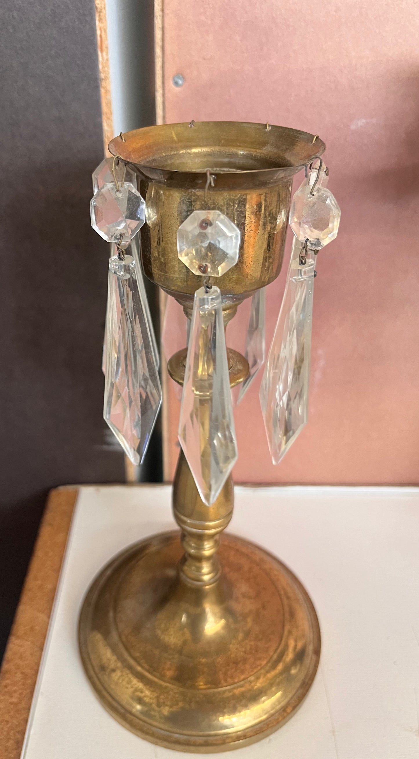 Candelabra Brass Lamp Stands with Hurricane Shades (Crystal Glass)