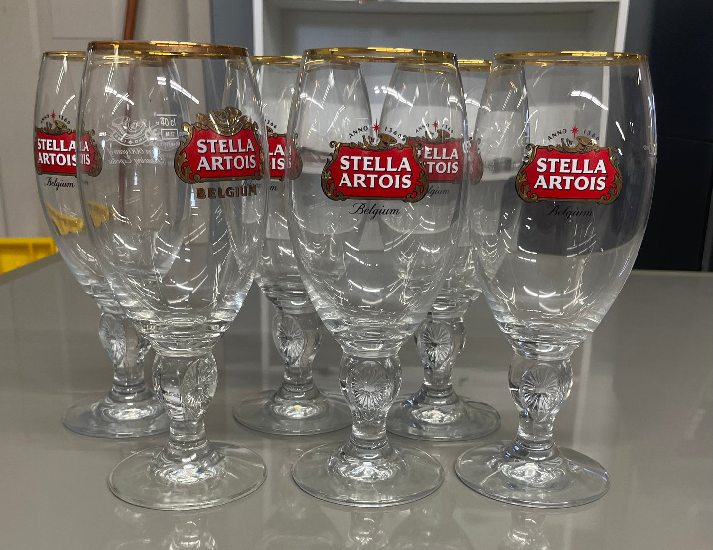 Stella Artois Belgium Ritzenhoff Gold Rim 40CL Beer Pub Glasses Holiday Mancave SET OF 19 V-32