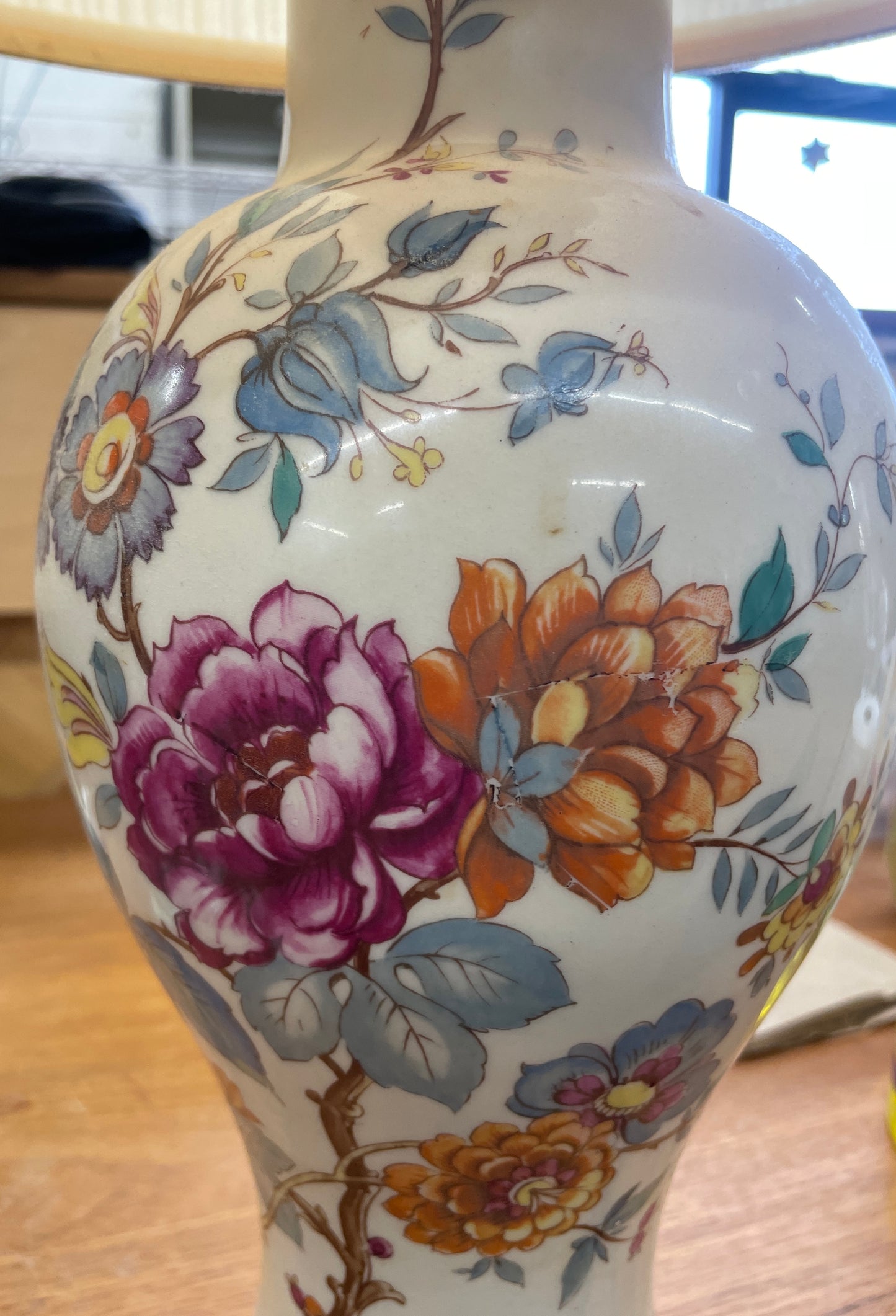Vintage Oriental Accent Lamp, Chinoiserie Chic Decor, Small Table Lamp