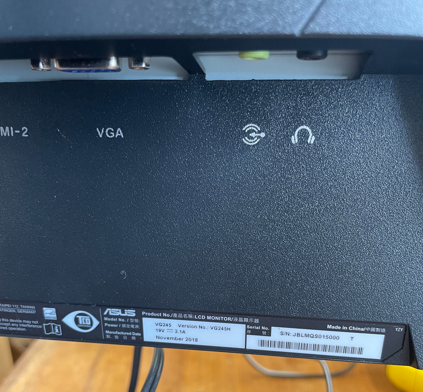 ASUS 24" VG245H FHD TN 75Hz Gaming Monitor 1ms 1080p with Stand & Power Cord