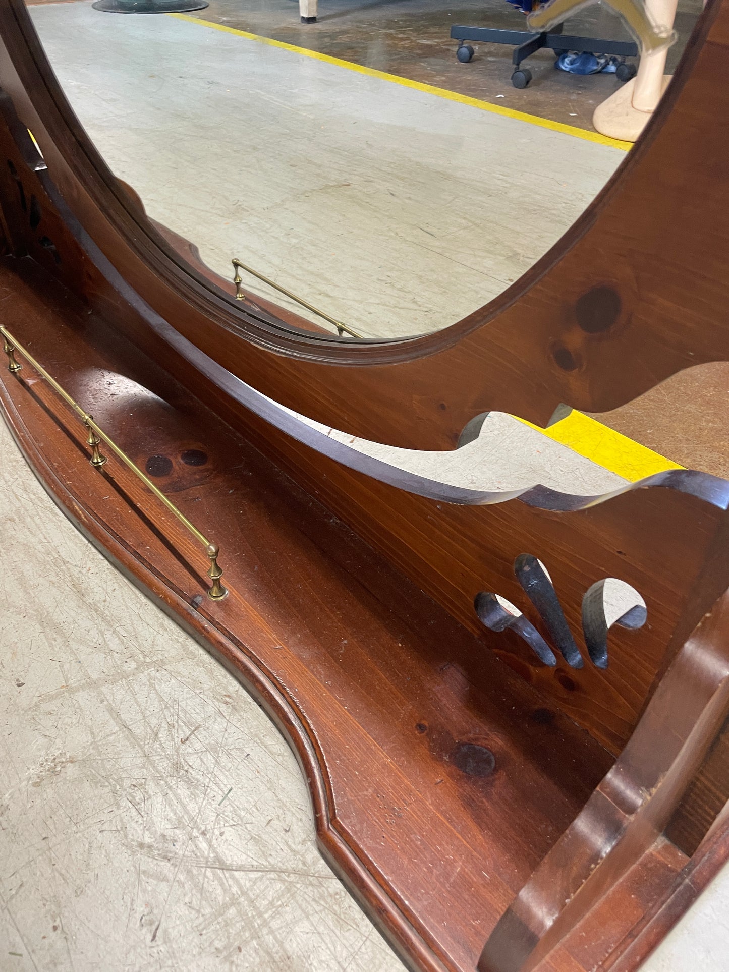 Large Oak Oval Over Mantle Or Dresser Mirror