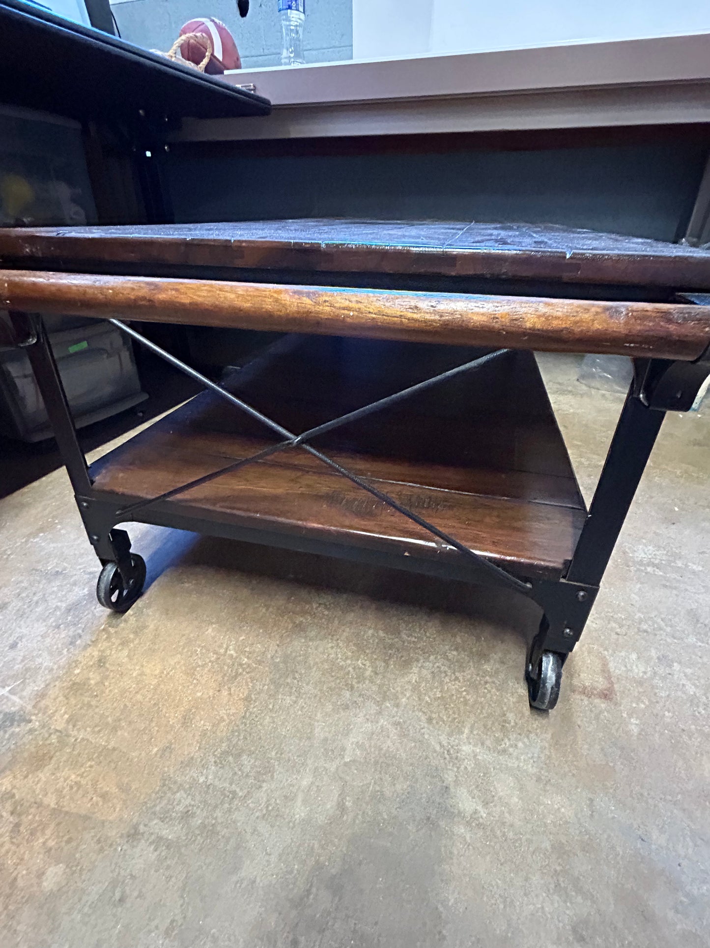 Brown ASRORI Four Wheel Cocktail Table, Wood & Metal, Two Levels