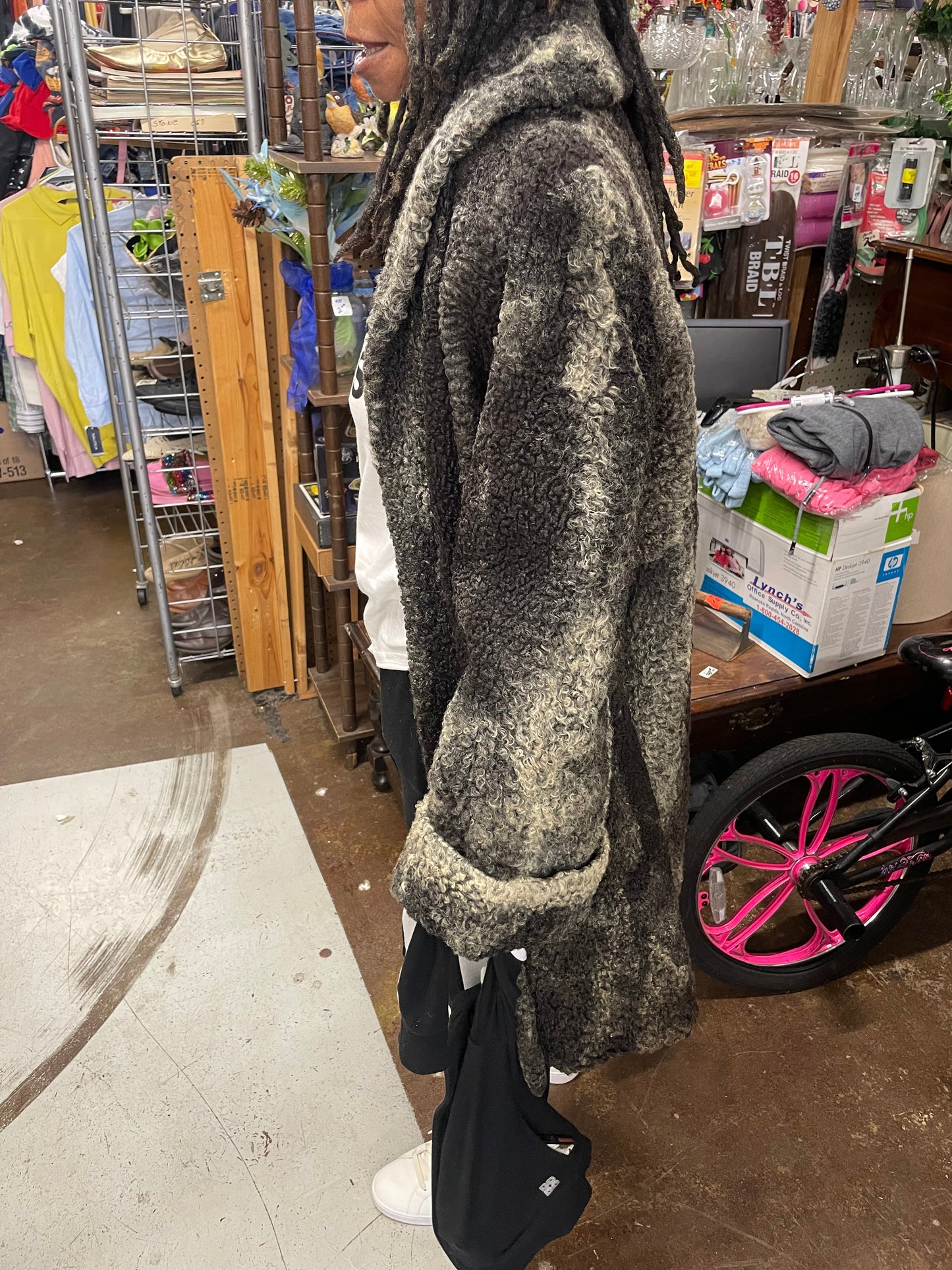 Coat, V11, Vintage Curly Lambs Wool Fur Jacket, Coat Women’s 12 14, Gray, 1970s Retro Glamour