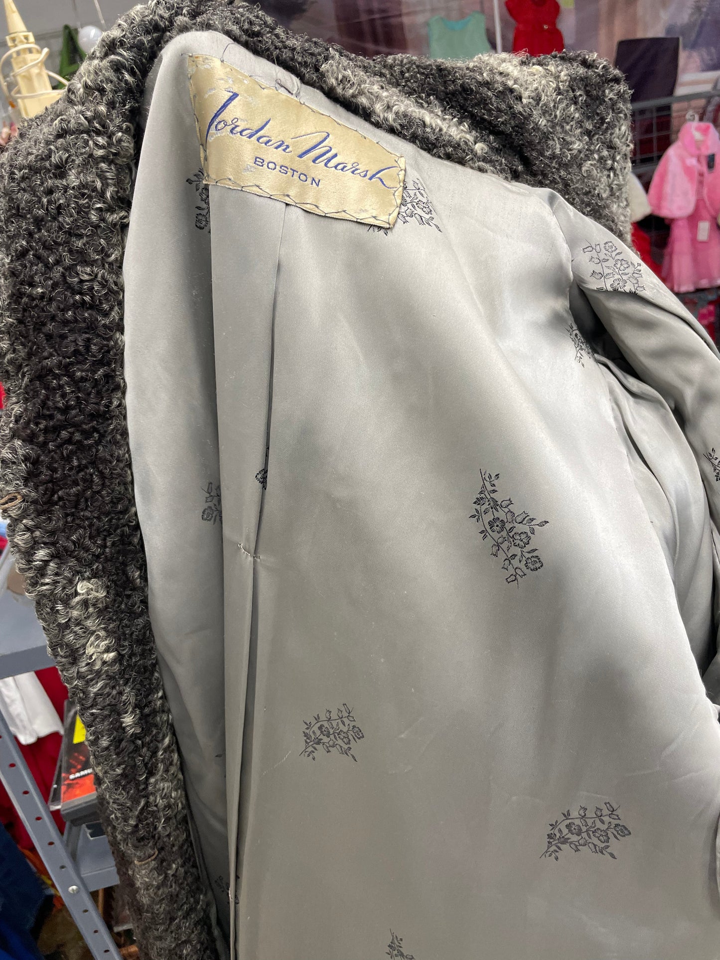 Coat, V11, Vintage Curly Lambs Wool Fur Jacket, Coat Women’s 12 14, Gray, 1970s Retro Glamour