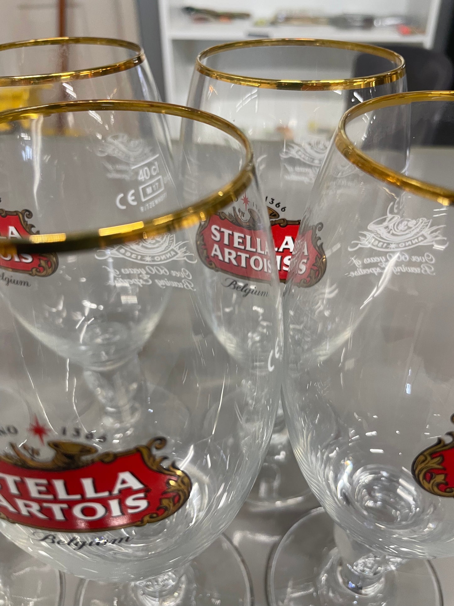 Stella Artois Belgium Ritzenhoff Gold Rim 40CL Beer Pub Glasses Holiday Mancave SET OF 19 V-32