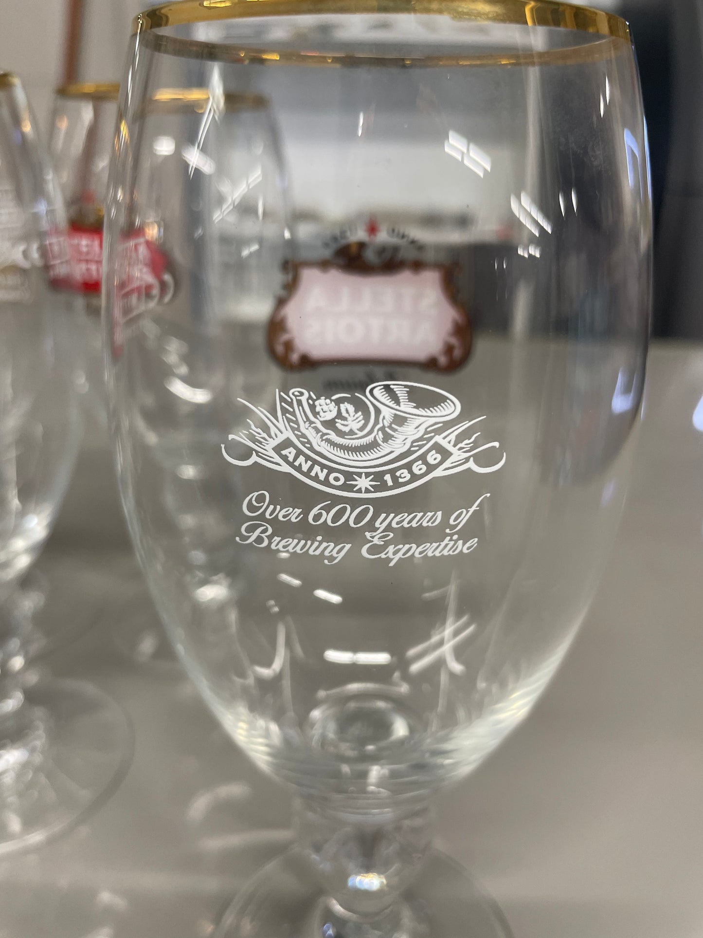 Stella Artois Belgium Ritzenhoff Gold Rim 40CL Beer Pub Glasses Holiday Mancave SET OF 19 V-32