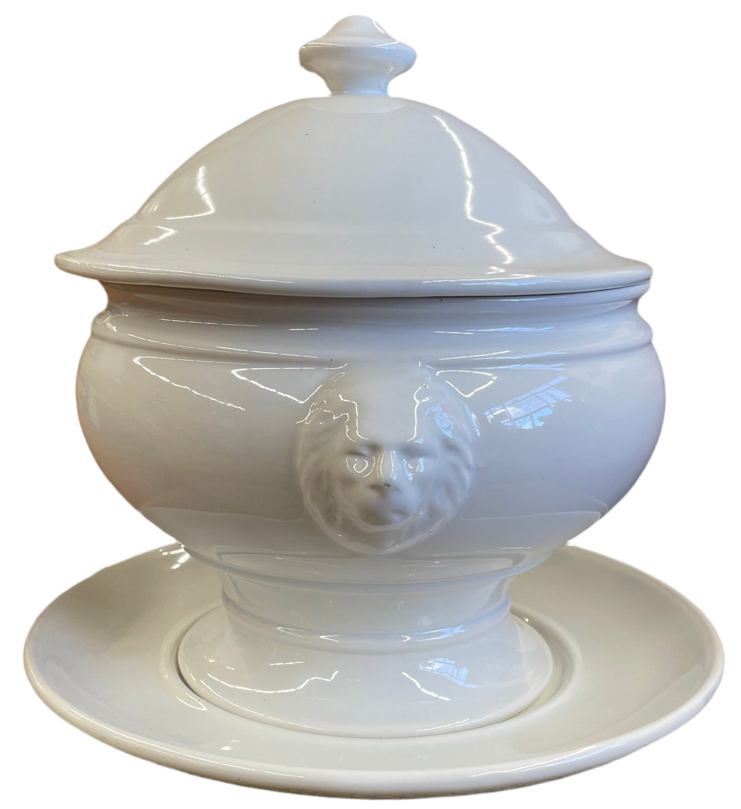 Vintage California Pottery Tureen with Lid, Ladle and Platter Lion Heads #298/Ceramic Tureen