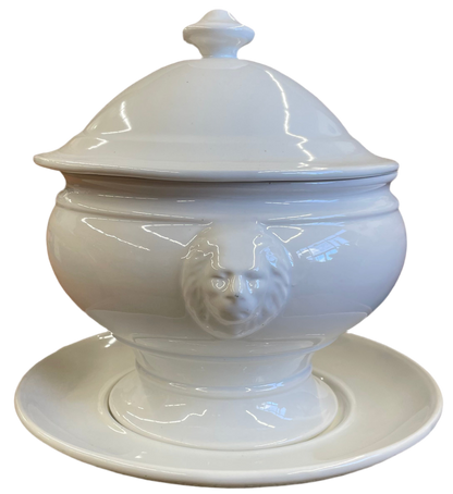 Vintage California Pottery Tureen with Lid, Ladle and Platter Lion Heads #298/Ceramic Tureen