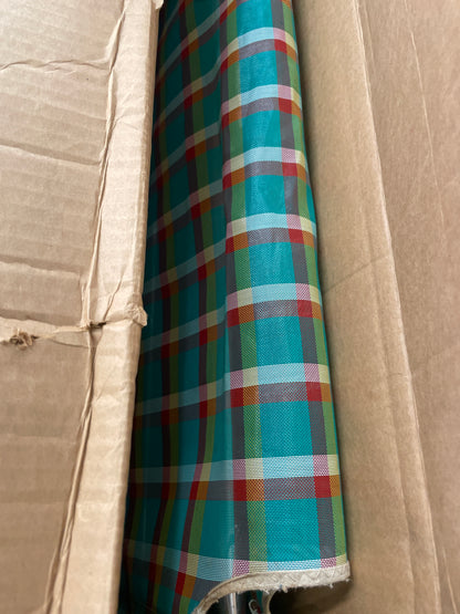 Pair of Retro Vintage Plaid Canvas Cots, Folding,  Aluminum , with Original Boxes.