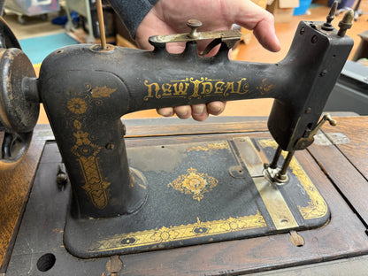 Antique New Ideal Sewing Machine & Table with Attachments