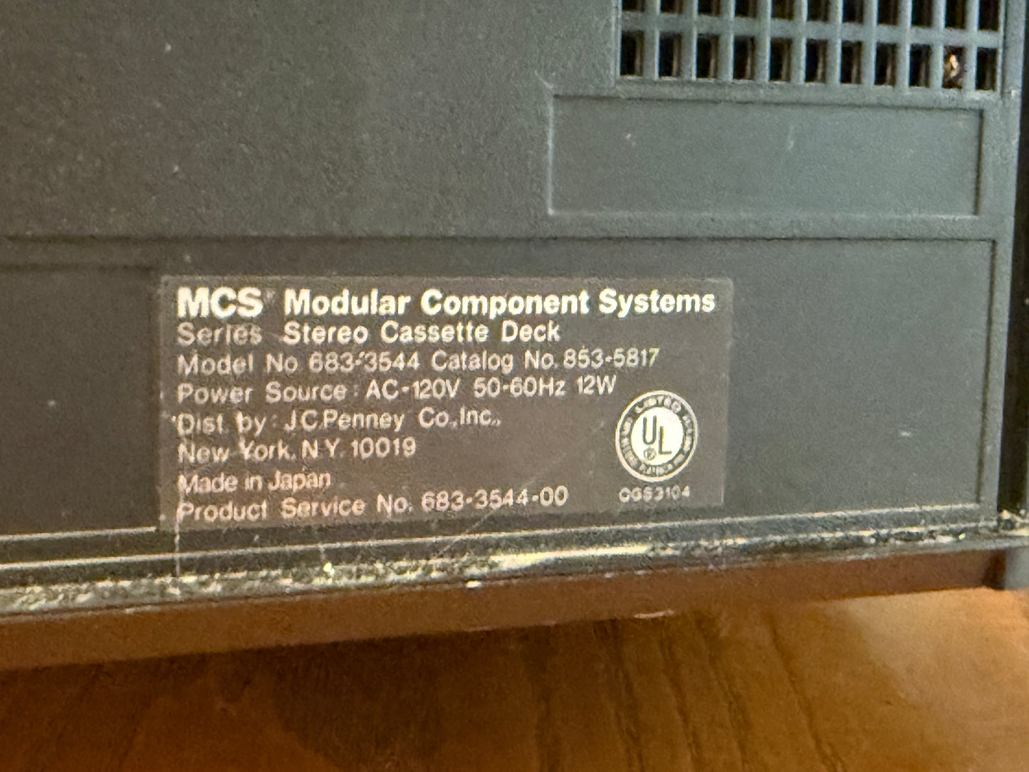 MCS Modular Component Systems Series 3544 Stereo Cassette Deck 683-3544