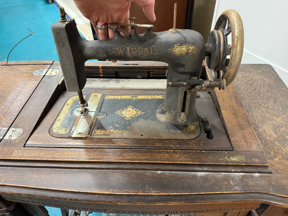 Antique New Ideal Sewing Machine & Table with Attachments