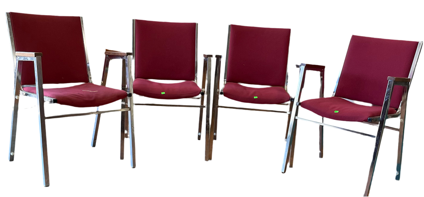 Set of 4 Stackable Adirondack Direct Burgundy Fabric Medical Reception/Church Arm Chairs