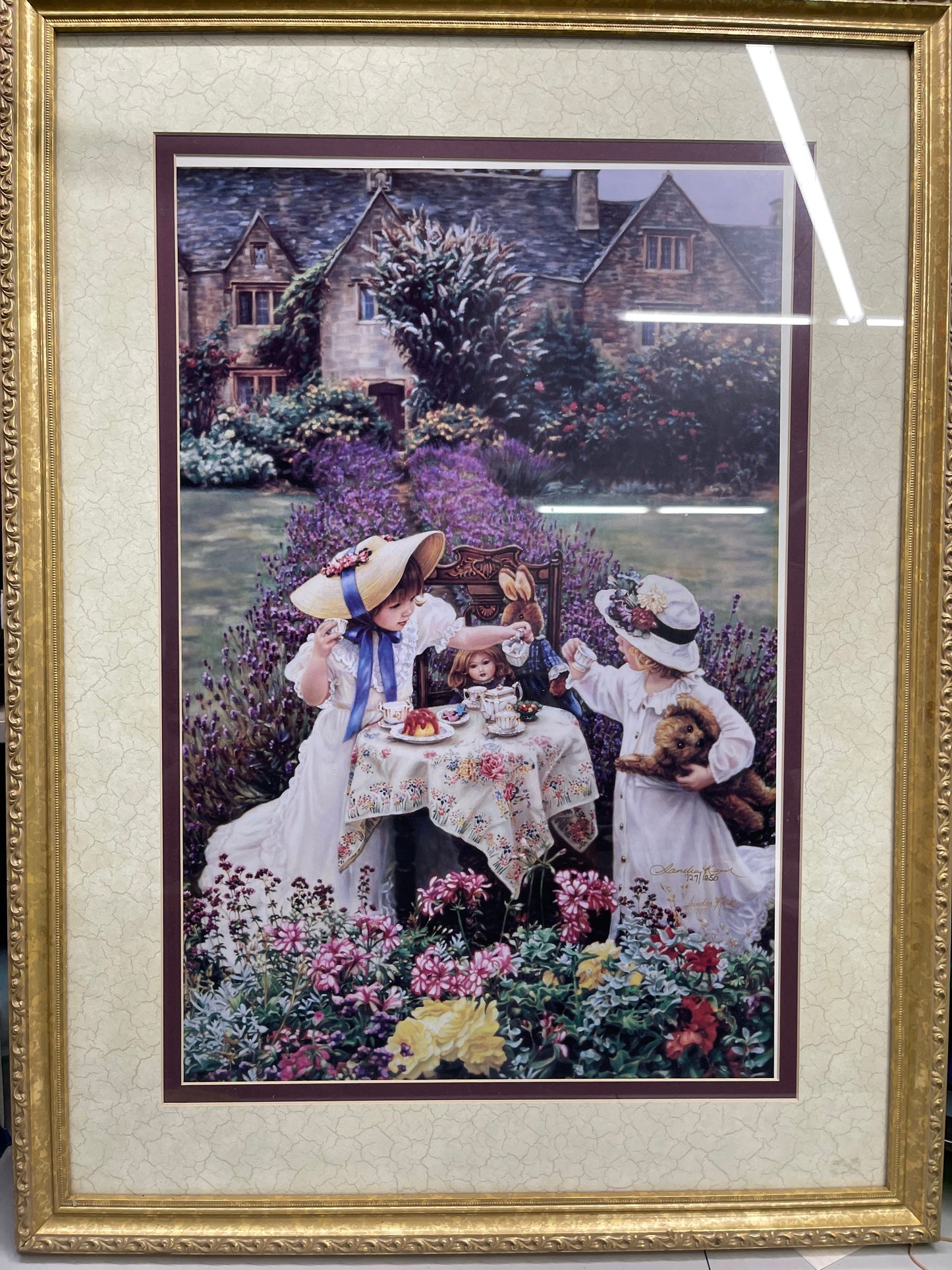 Art, CC, Print, Framed Lithograph, “Afternoon Tea” By Sandra Kuck, Authenticated 24x16