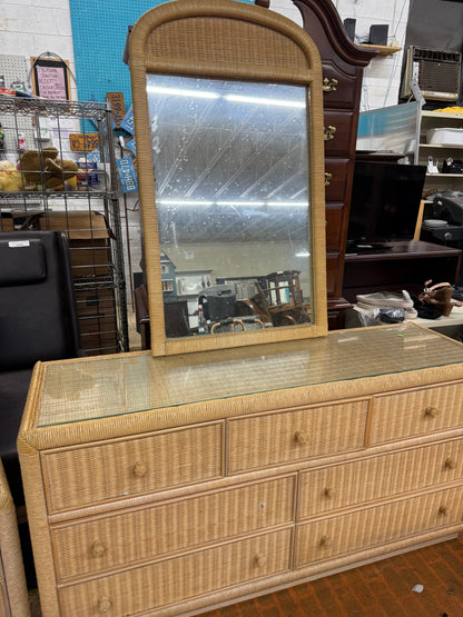 Broyhill Wicker Rattan Dresser & Side Table