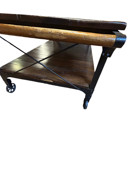 Brown ASRORI Four Wheel Cocktail Table,  Wood & Metal, Two Levels