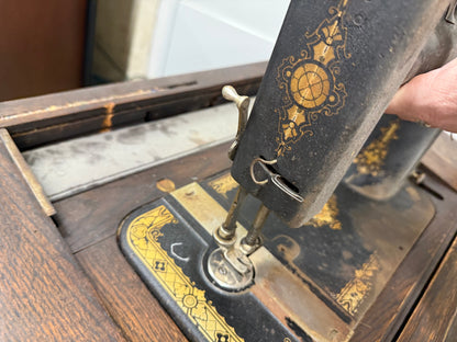 Antique New Ideal Sewing Machine & Table with Attachments