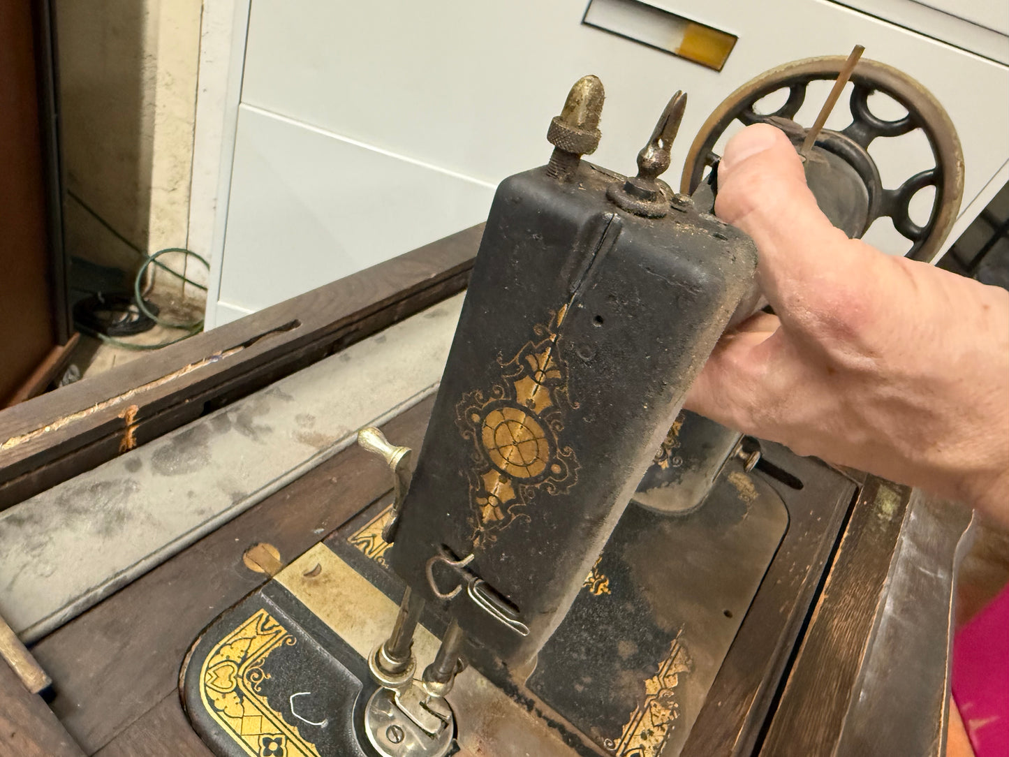 Antique New Ideal Sewing Machine & Table with Attachments