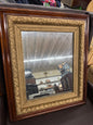 Mirror 25.5” X 29.25” Belle Jar Design Gold & Wood Framed