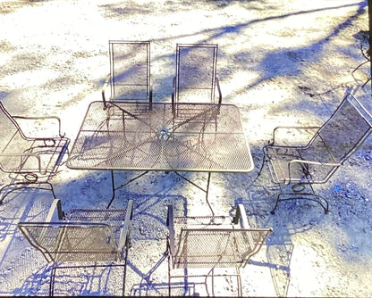 Wrought Iron Table and Six Chairs, RR