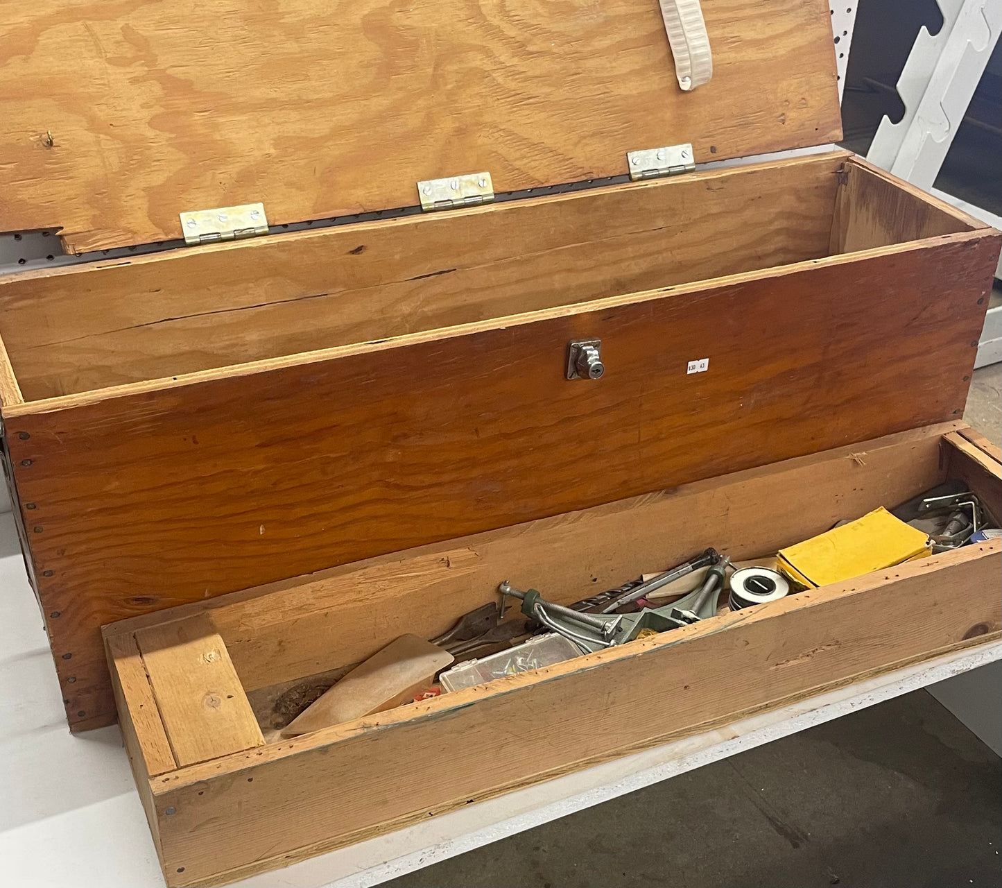 Hand Made Large Wooden Tool Box with Top Draw and etc 36”X10” X13”