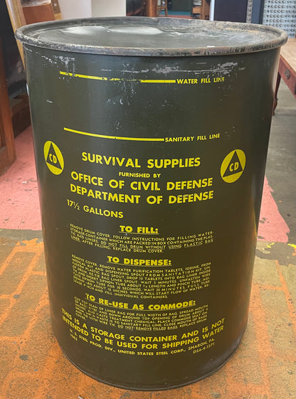 1963 CIVIL DEFENSE 17 1/2 GALLON MILITARY SURVIVAL BARREL VINTAGE (Drum Only) Nr 1