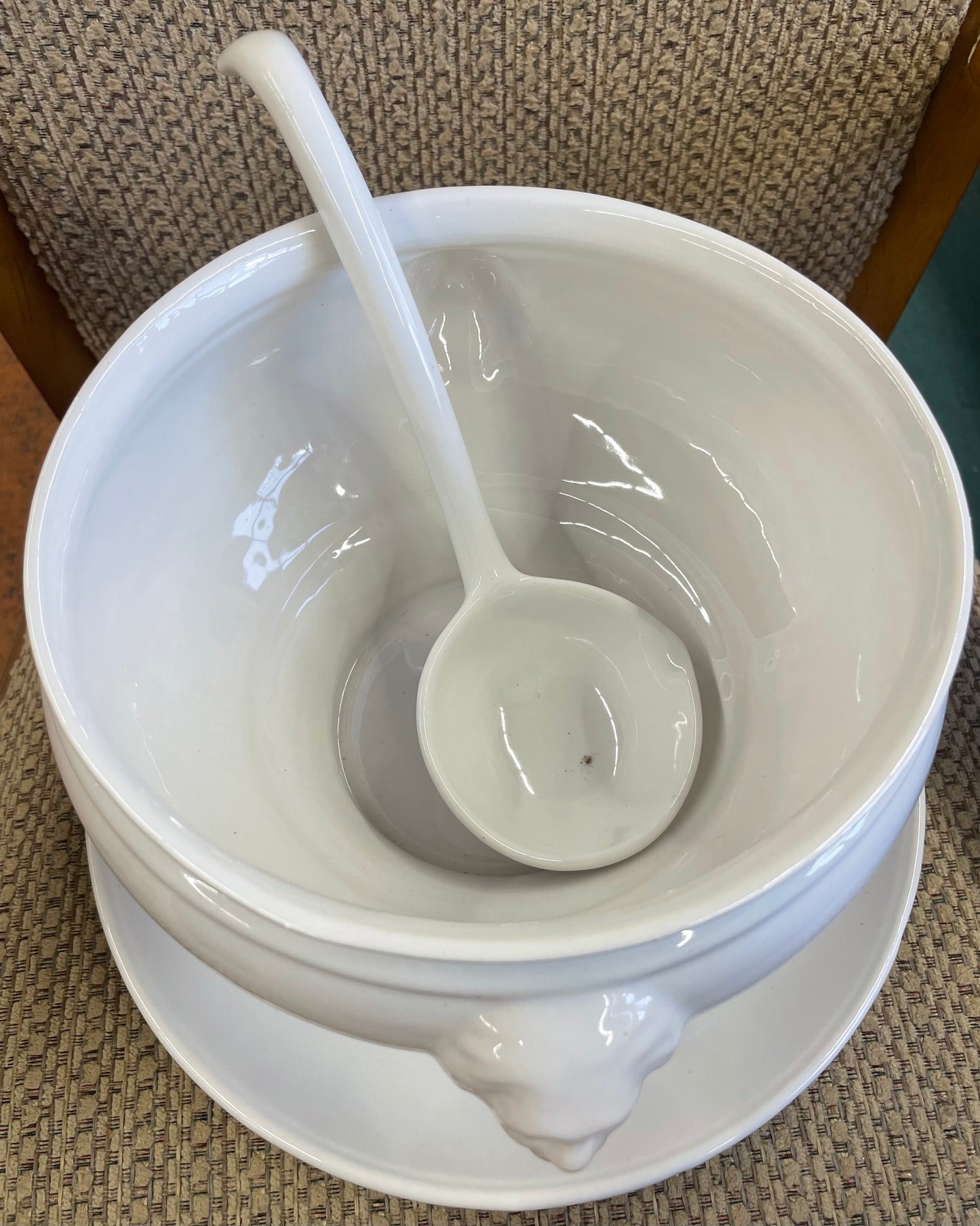 Vintage California Pottery Tureen with Lid, Ladle and Platter Lion Heads #298/Ceramic Tureen