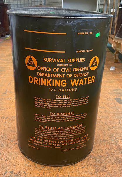 Metal Vintage Department of Civil Defense Survival Barrel 17.5 GAL w/ Lid 24" (Drum Only) Nr 5
