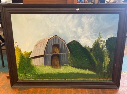 D. B. Snow 1981 Authentic Vintage Oil Painting Country Barn Scenic Landscape