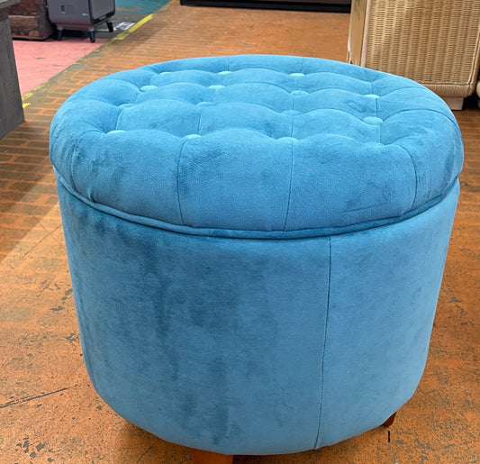 Velvet Teal Tufted Round Ottoman with Storage by YI-JIA ART & CRAFT CO