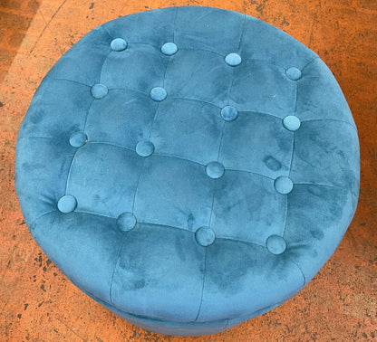 Velvet Teal Tufted Round Ottoman with Storage by YI-JIA ART & CRAFT CO