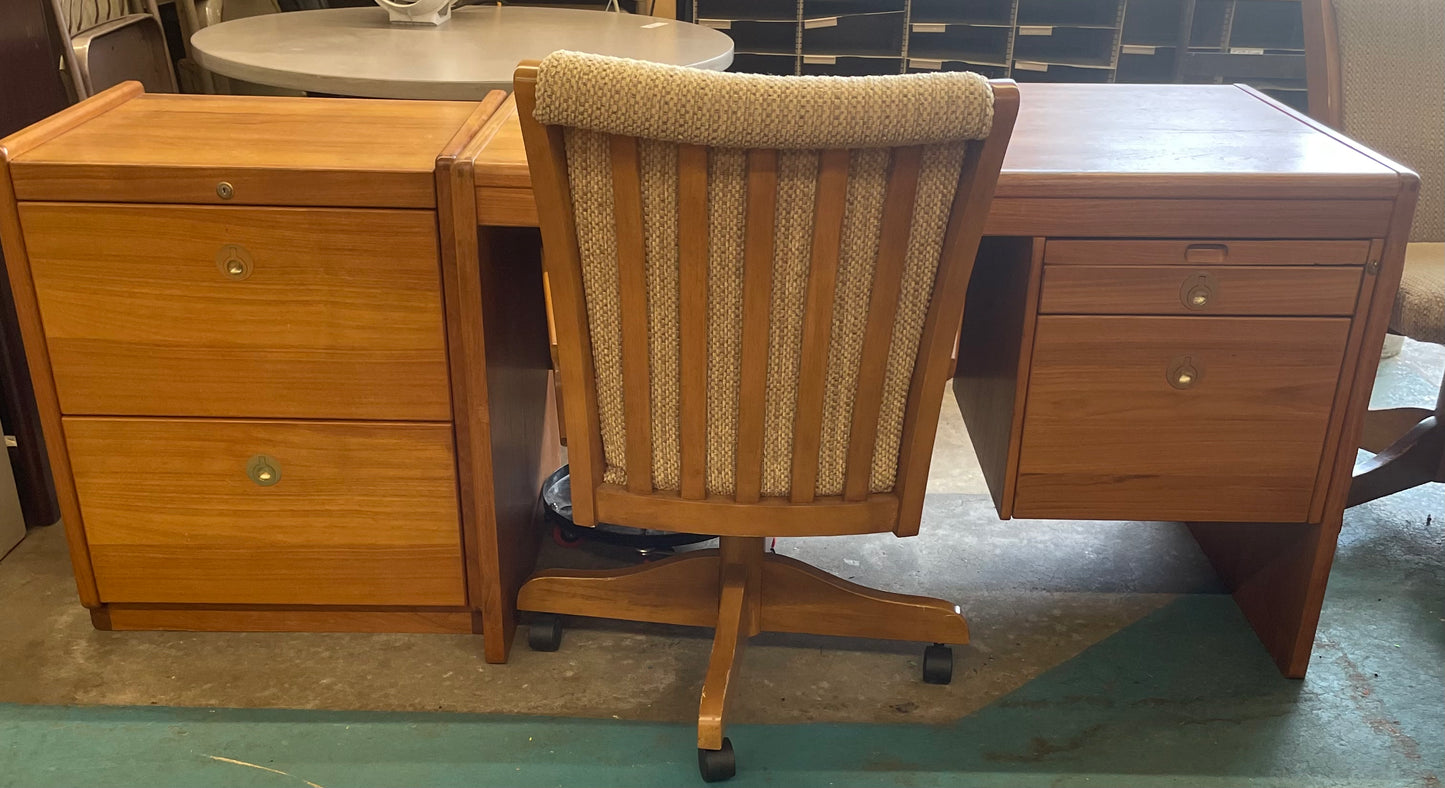 1970s Danish, Mid-Century Modern, Teak 2 Drawer Office Desk & 2 Drawer File Cabinet