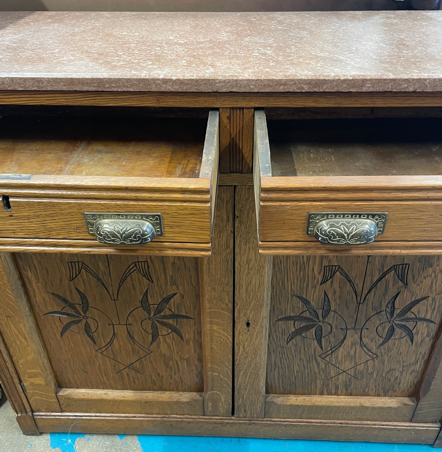 French Art Deco Two Drawer Marble Top Dresser