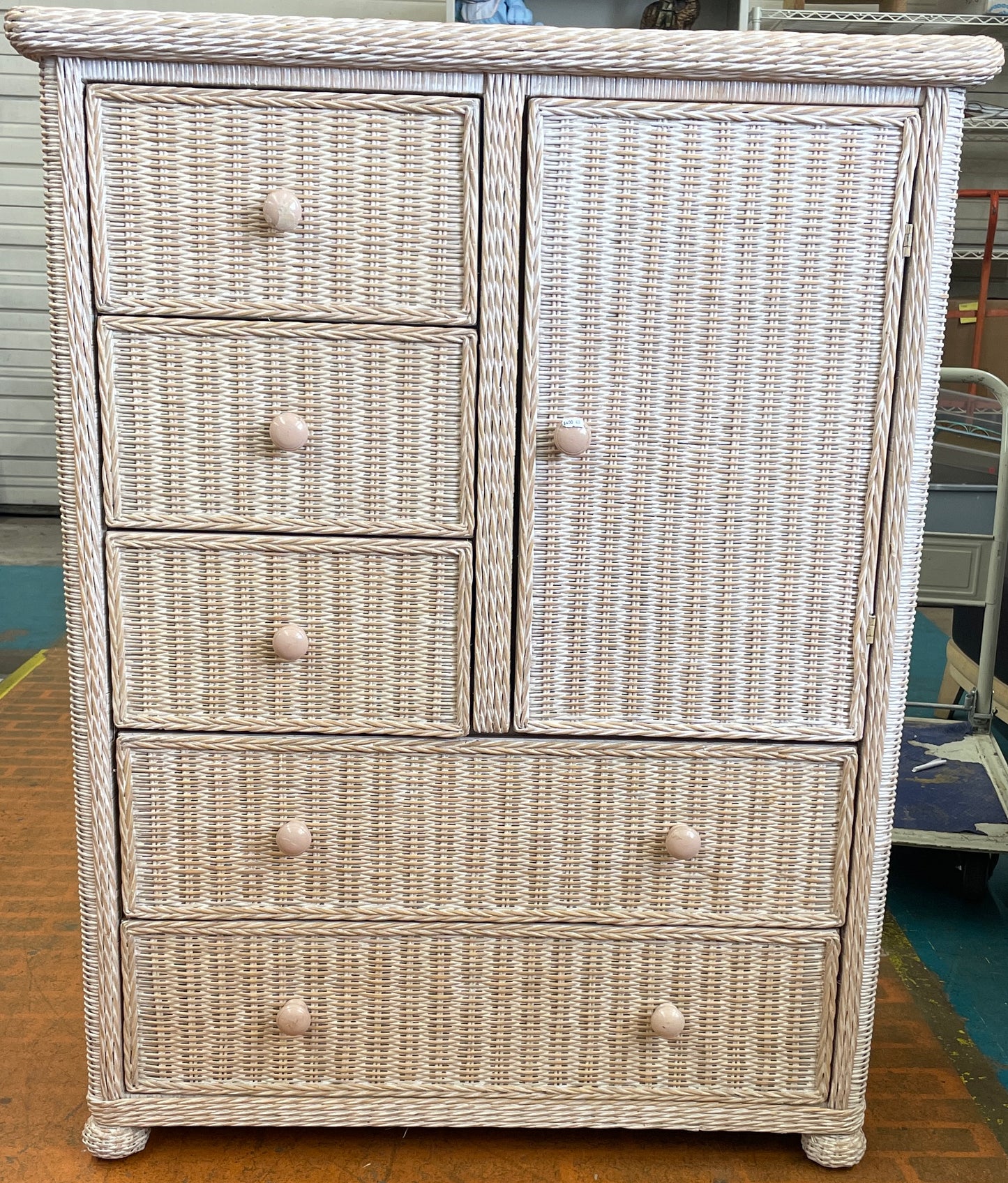 One Door Wicker Chifforobe with Five (5) Drawers