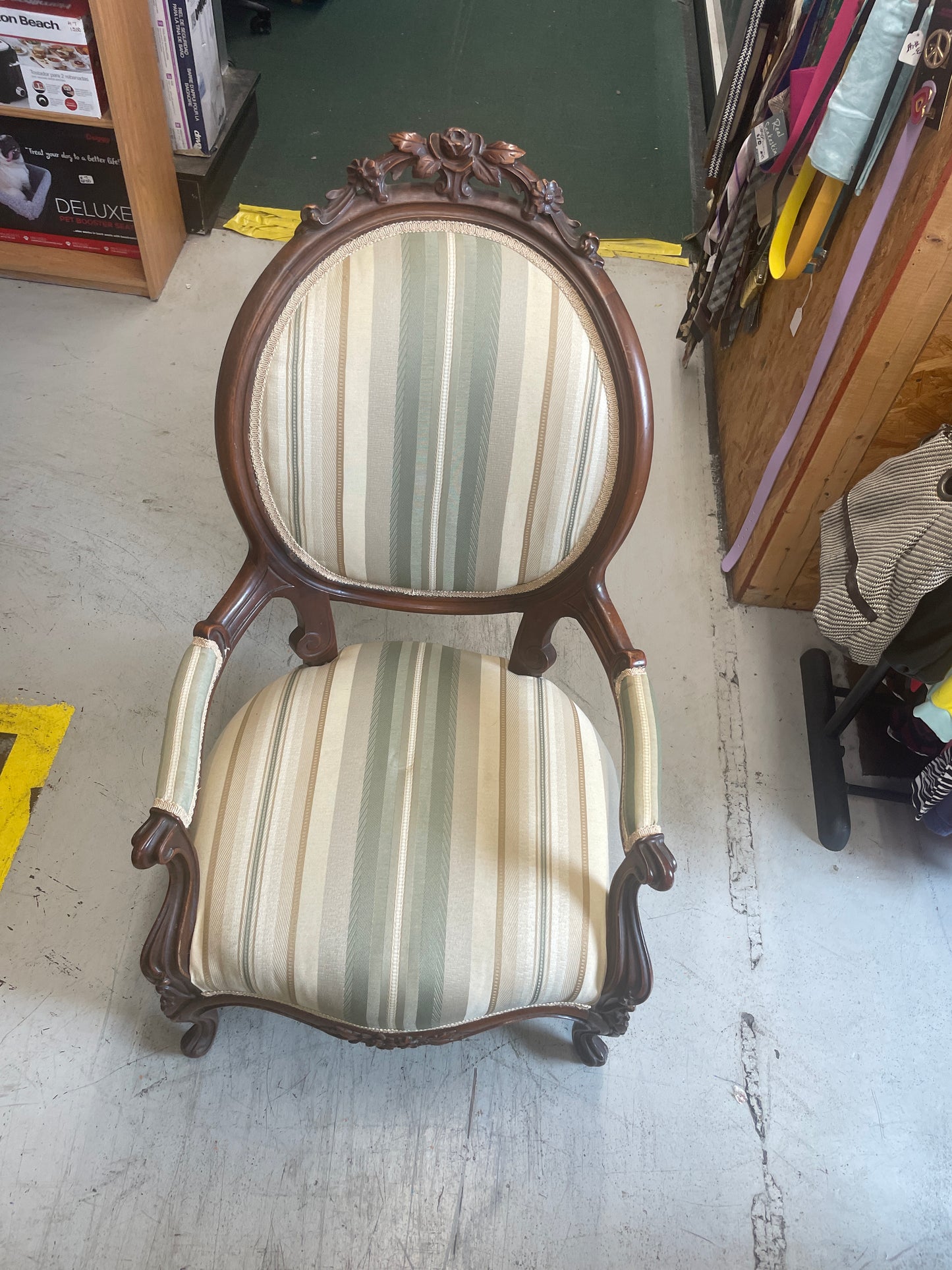 French Victorian Antique Hand Carved Roses Walnut Parlor Chair
