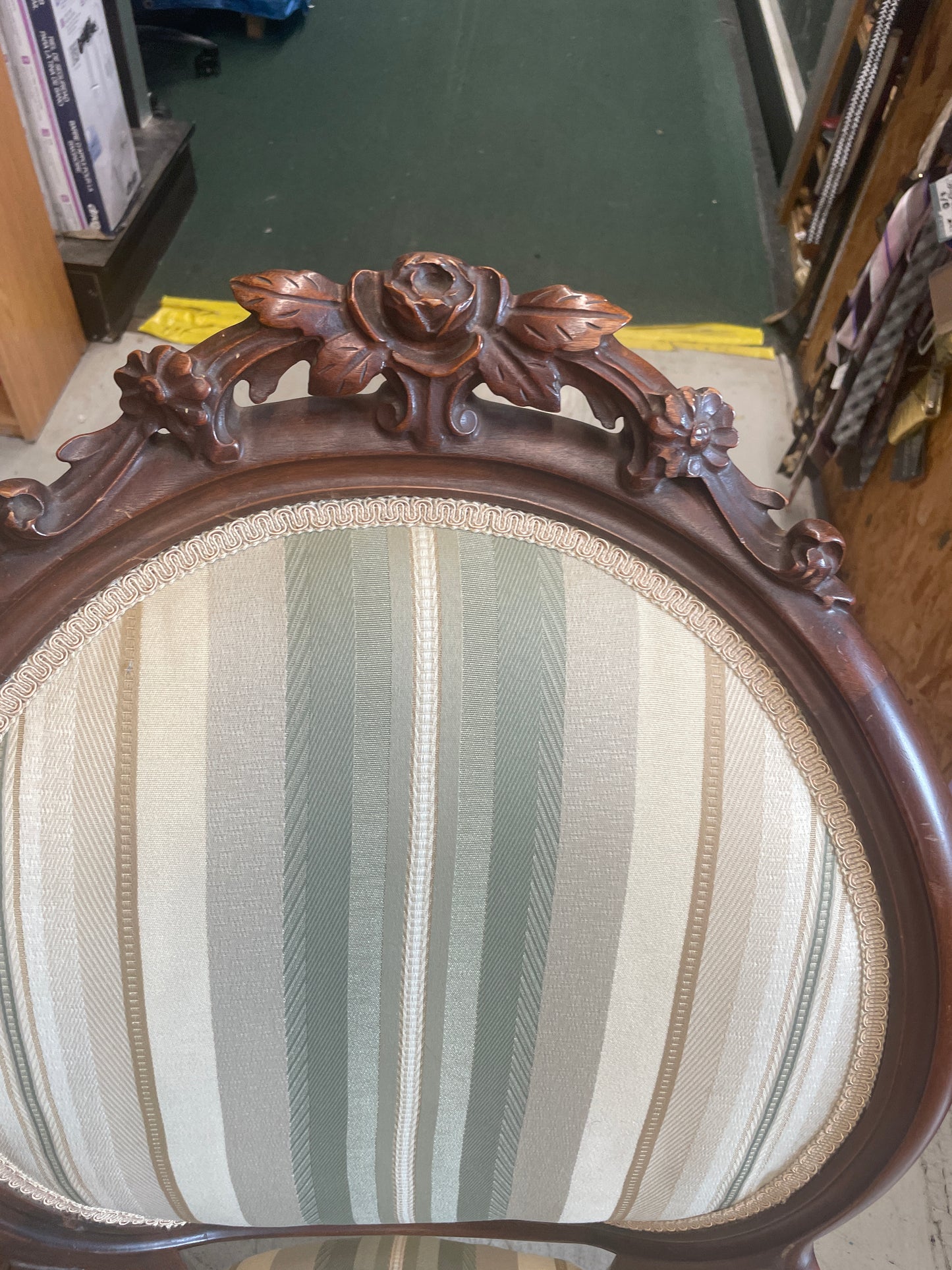 French Victorian Antique Hand Carved Roses Walnut Parlor Chair