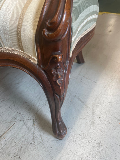 French Victorian Antique Hand Carved Roses Walnut Parlor Chair