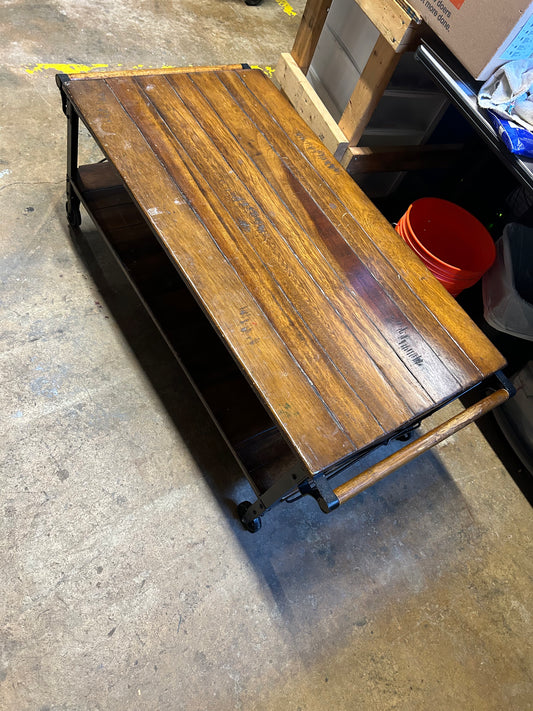Brown ASRORI Four Wheel Cocktail Table,  Wood & Metal, Two Levels