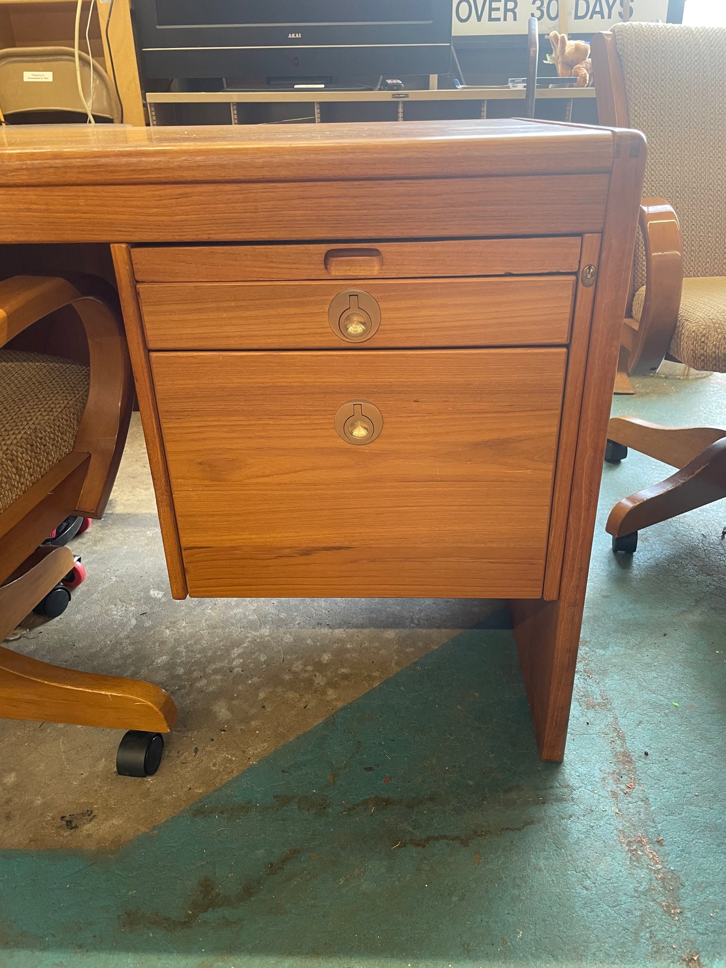 1970s Danish, Mid-Century Modern, Teak 2 Drawer Office Desk & 2 Drawer File Cabinet