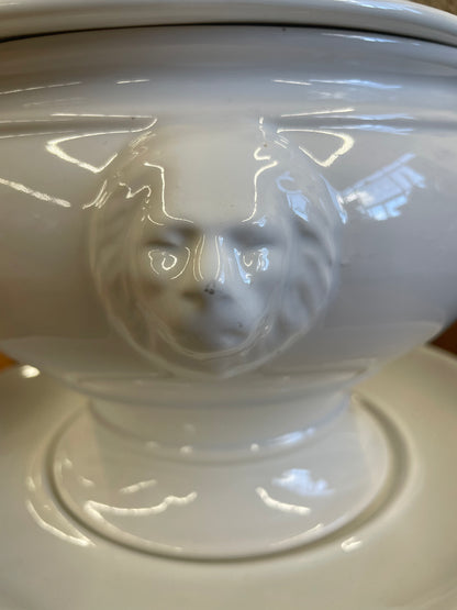 Vintage California Pottery Tureen with Lid, Ladle and Platter Lion Heads #298/Ceramic Tureen