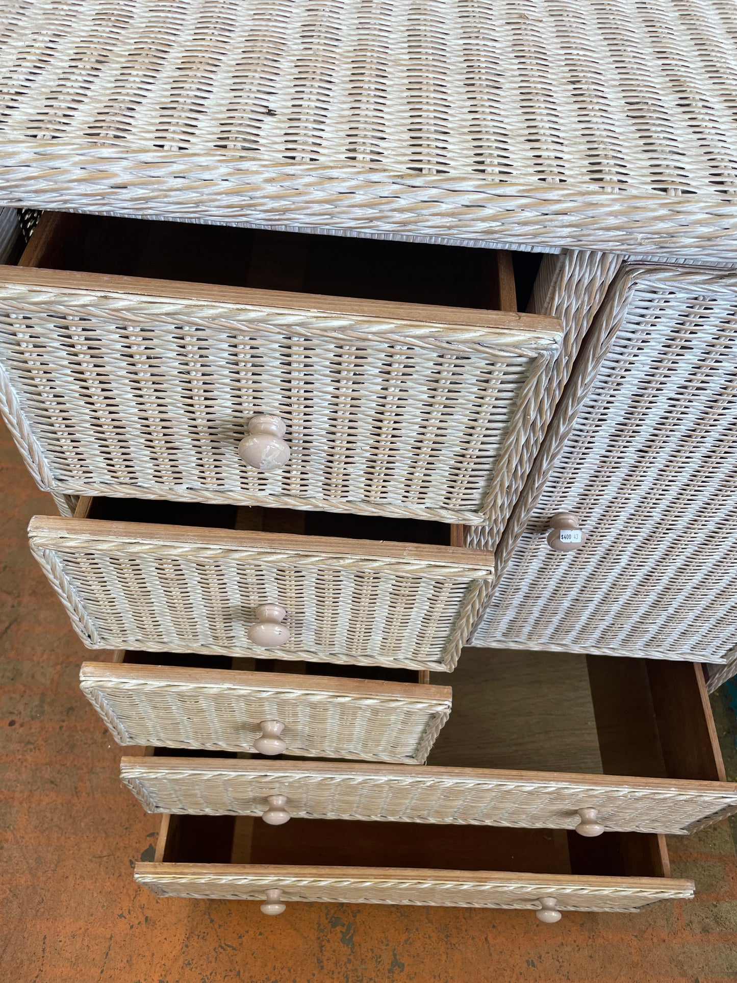 One Door Wicker Chifforobe with Five (5) Drawers